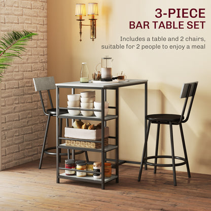 Raco Sera Wooden Grey And Black 3 Piece Kitchen Dining Set With Integrated Shelving