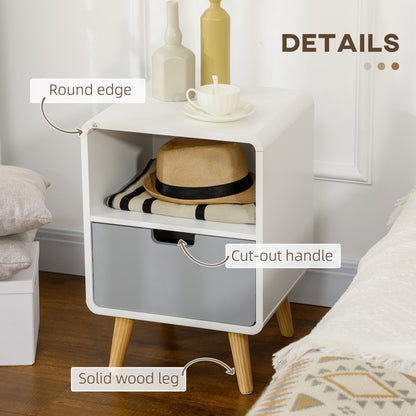 Neselo Yozi Set Of 2 Scandinavian Style Wooden Bedside Tables With Drawer And Shelf