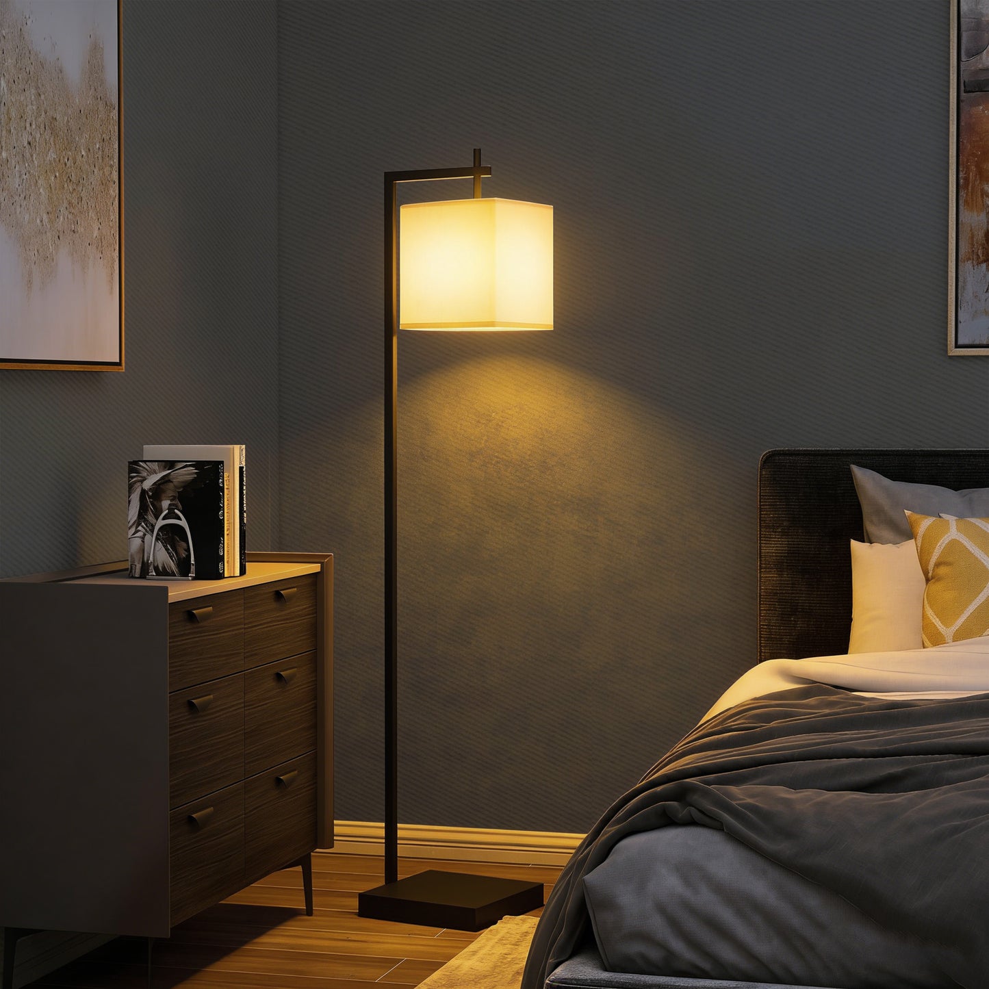 Mito Metal Black Tall LED Floor Lamp With Adjustable Colour TemFauxrature Remote And Foot Switch