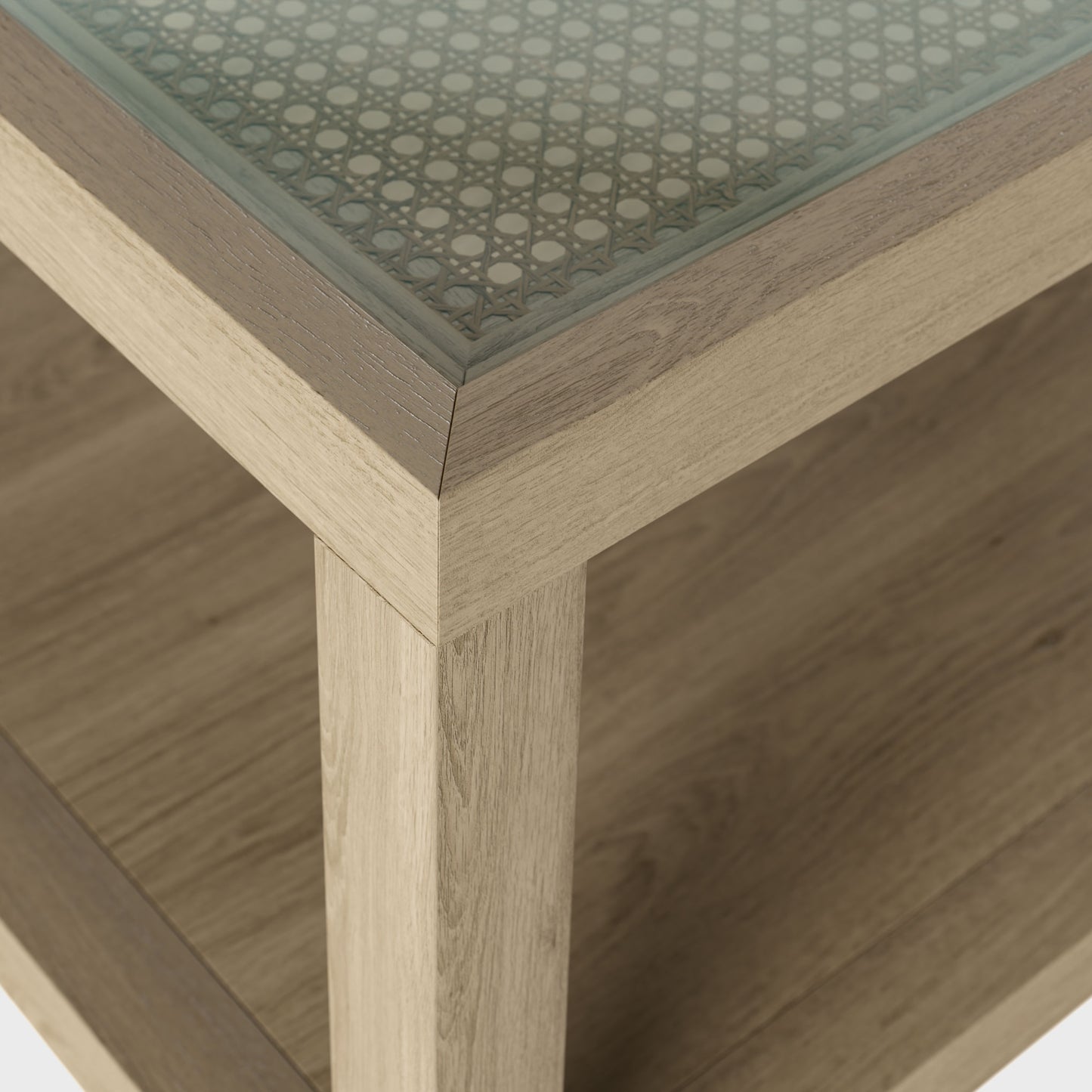 Portugal Natural Oak and Cane Glass Top Coffee Table