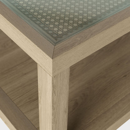 Portugal Natural Oak and Cane Glass Top Coffee Table