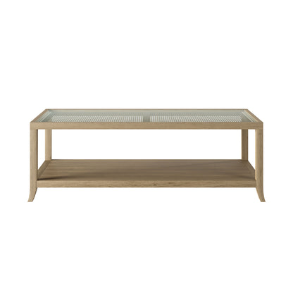Portugal Natural Oak and Cane Glass Top Coffee Table