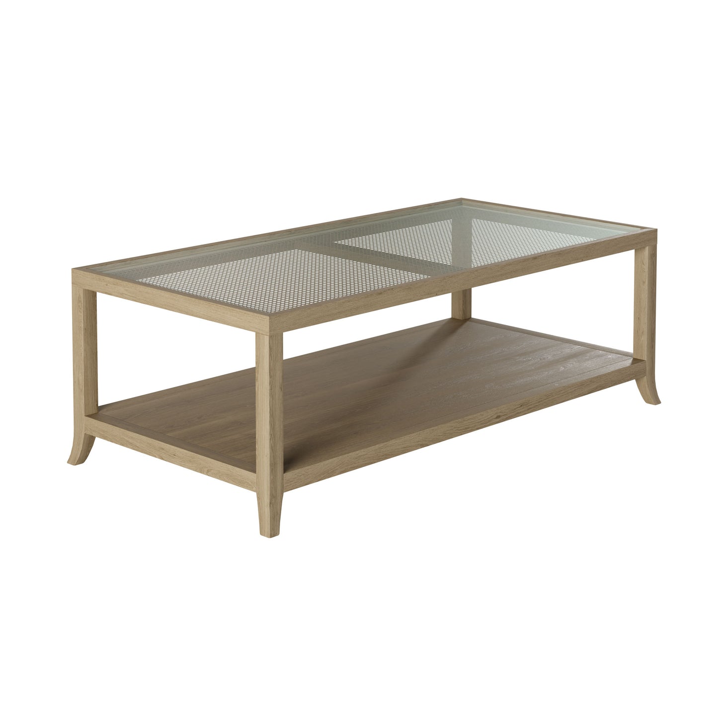Portugal Natural Oak and Cane Glass Top Coffee Table