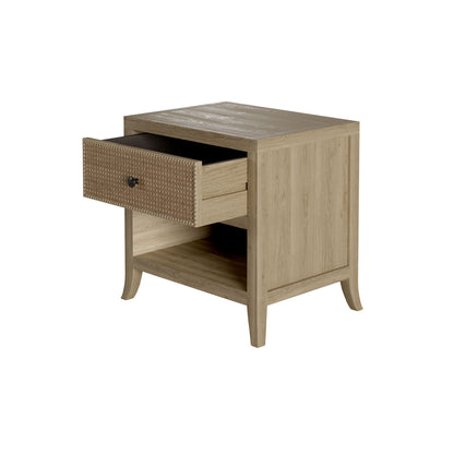 Argentina Natural Oak and Rattan One Drawer Bedside Table