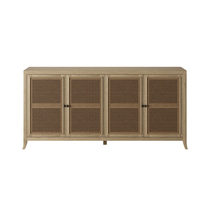 Ilhabela Natural Oak and Rattan 4 Door Sideboard