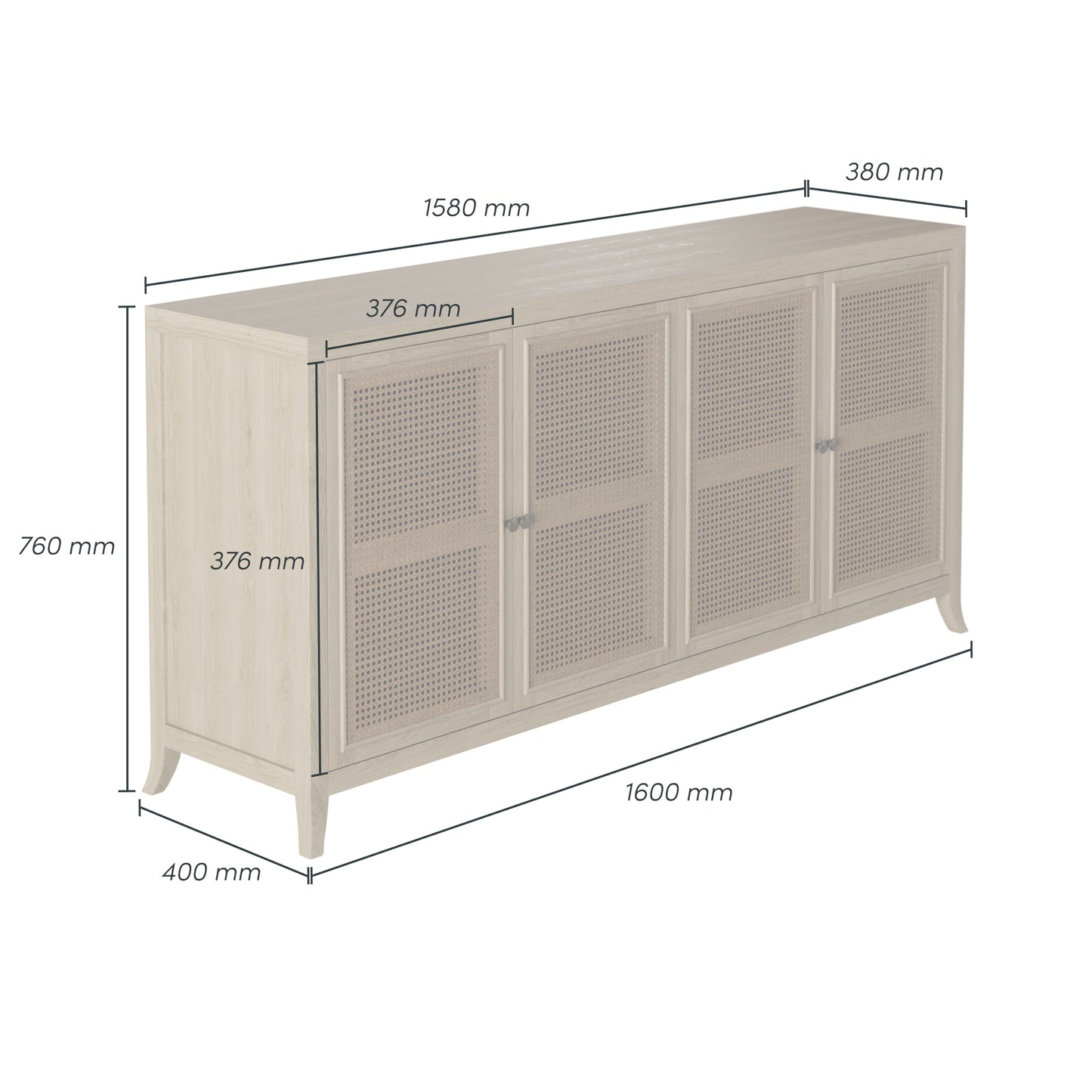 Ilhabela Natural Oak and Rattan 4 Door Sideboard