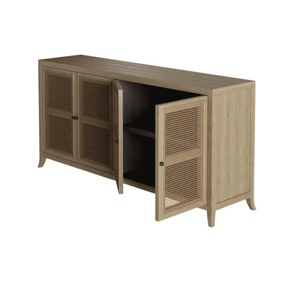 Ilhabela Natural Oak and Rattan 4 Door Sideboard