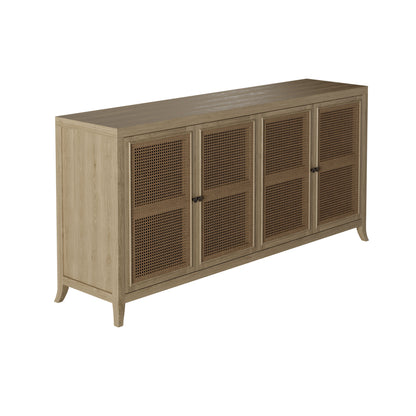 Ilhabela Natural Oak and Rattan 4 Door Sideboard