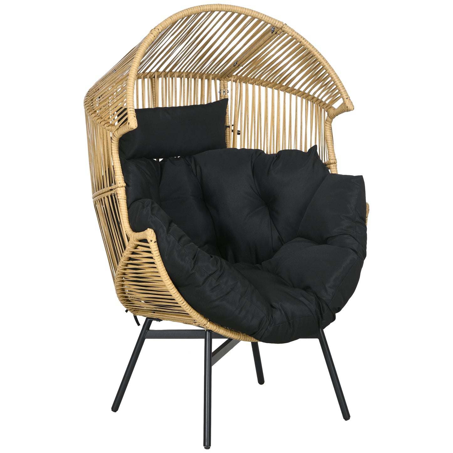 Molaha Rattan Natural And Black String Style Egg Chair With Padded Cushion