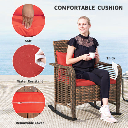 Ninatti Brown Rattan Red Cushions Outdoor Rocking Arcmhair