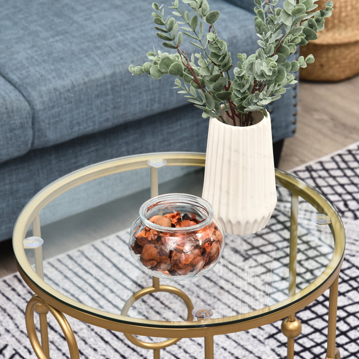 Basu Metal Gold and Glass Set Of 2 Round Nesting Coffee Tables
