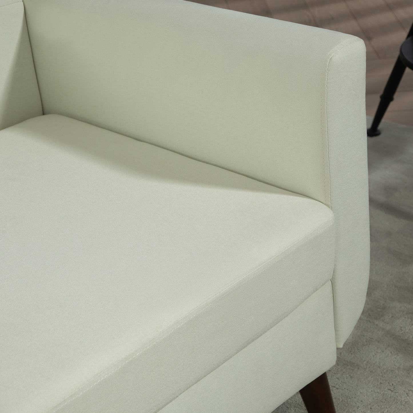 Yofi Off White 2 Seater Sofa With Tufted Back Dark Wooden Angled Legs