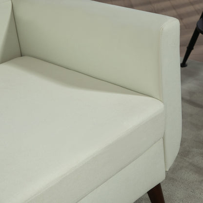 Yofi Off White 2 Seater Sofa With Tufted Back Dark Wooden Angled Legs
