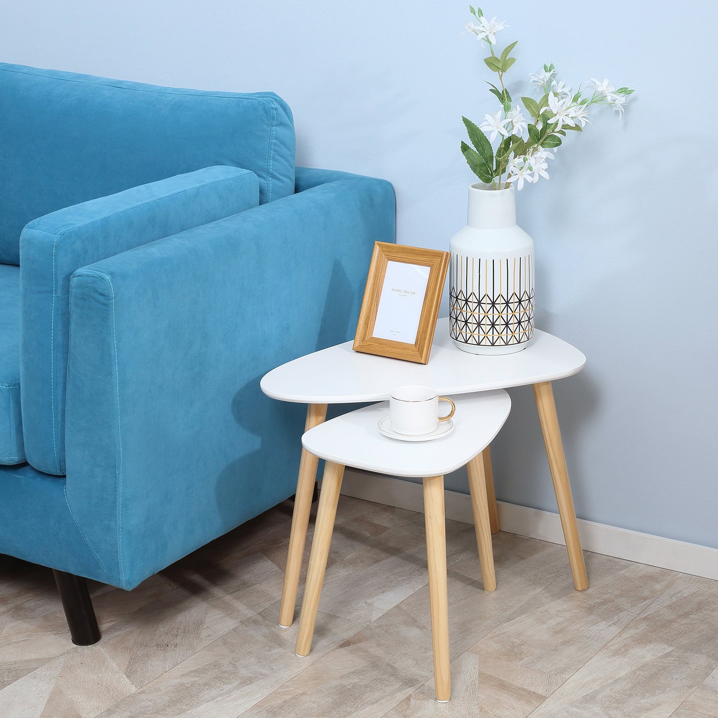 Nolura Wood White Set Of 2 Nesting Side Tables With Solid Wood Legs