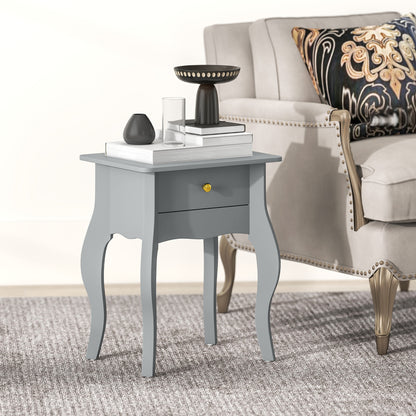 Noha Wooden Grey French Style Side Table With Drawer