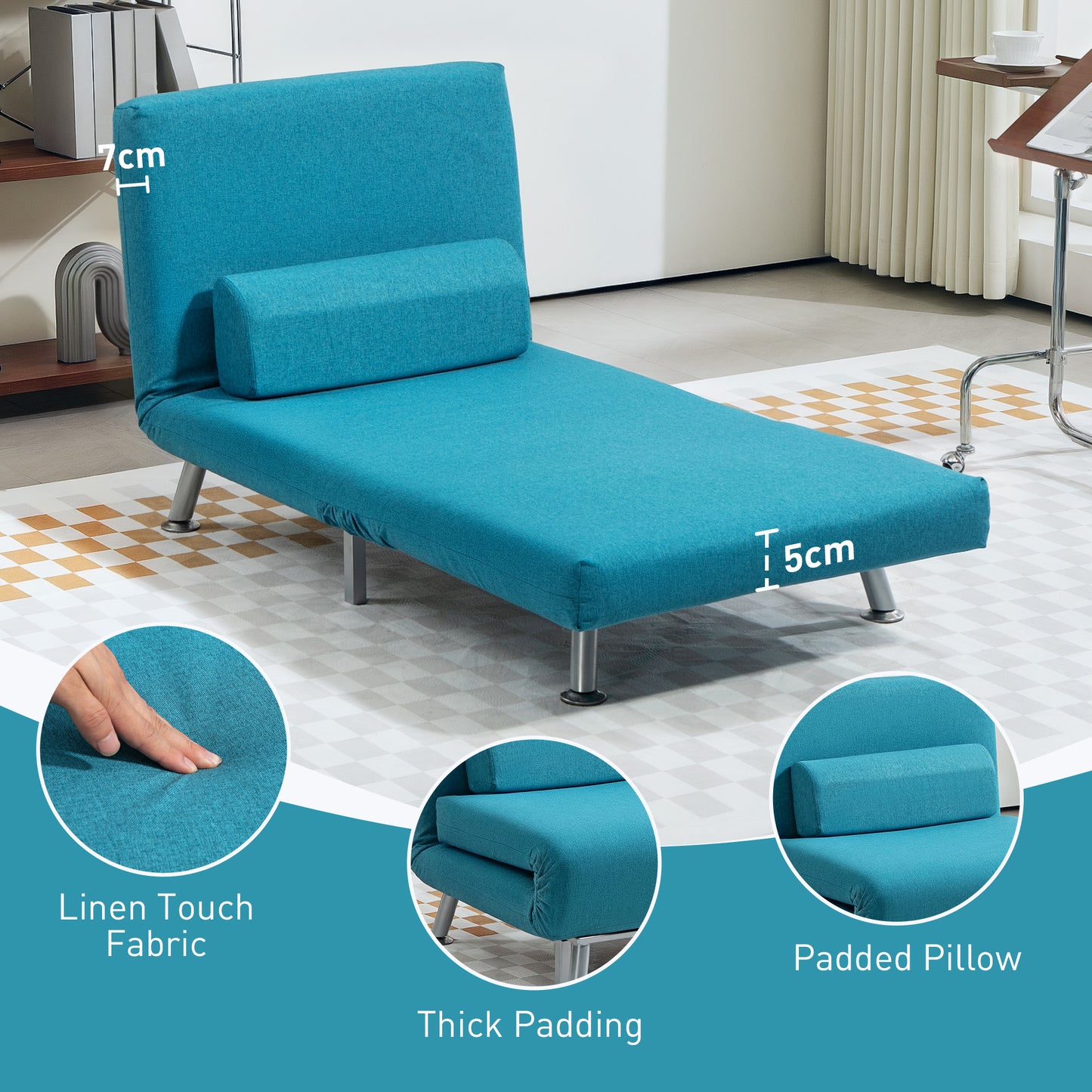 Rekele Linen Dark Blue Single Sleeper Chair