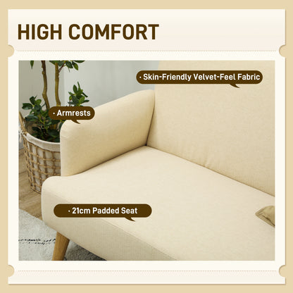 Zipato Velvet Cream Compact 2 Seater Sofa With Extra Thick Padding And Wooden Legs