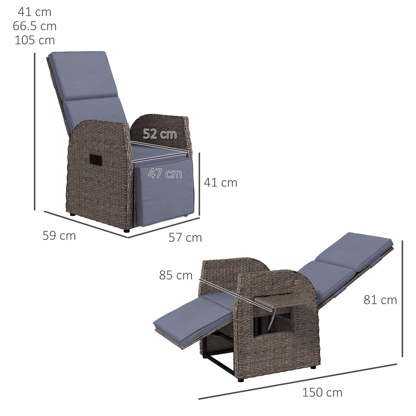 Namama Faux Rattan Brown And Grey Reclining Garden Armchair With Footrest