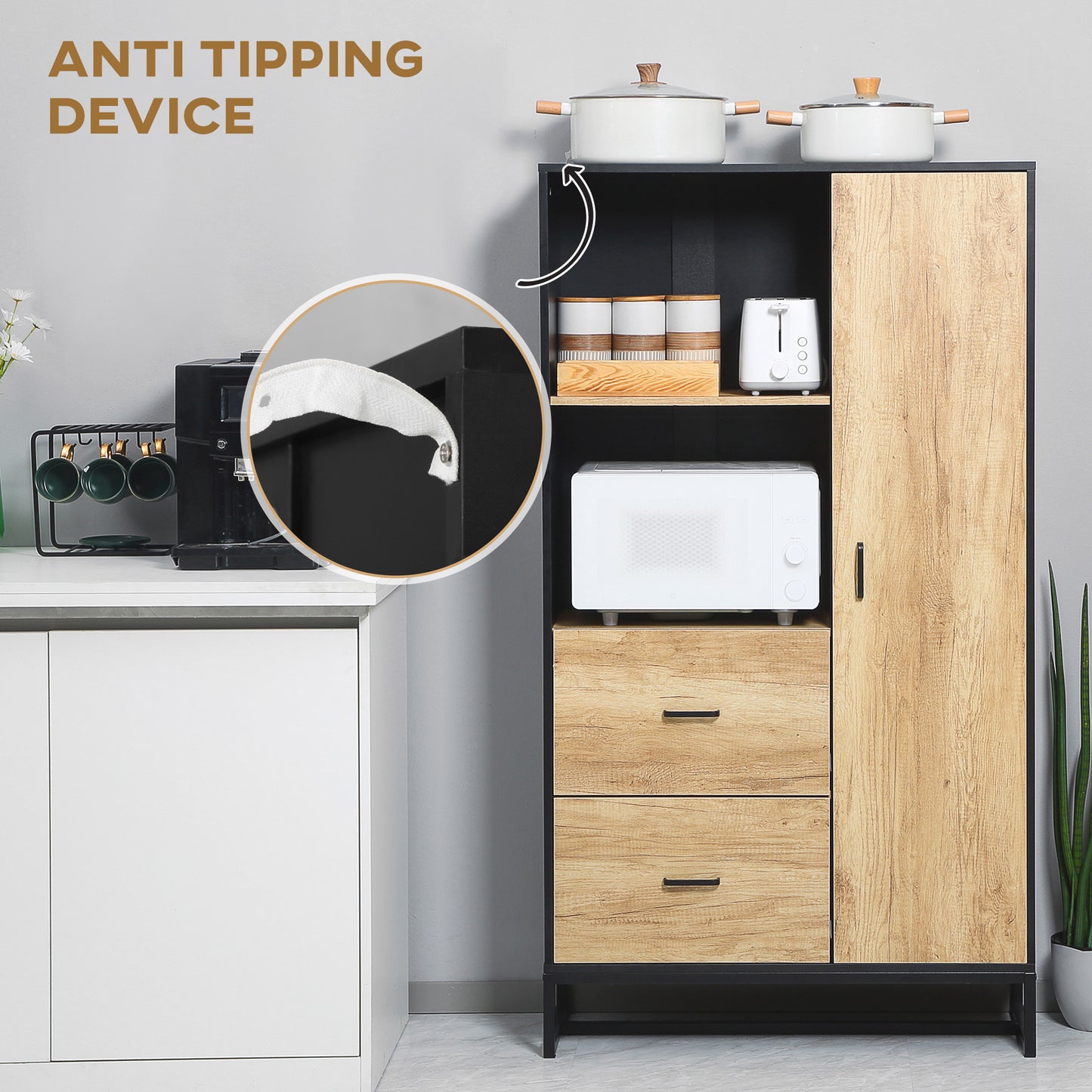 Halefi 160cm Wooden White Tall Kitchen Pantry Cabinet Adjustable Shelves Drawers And Door