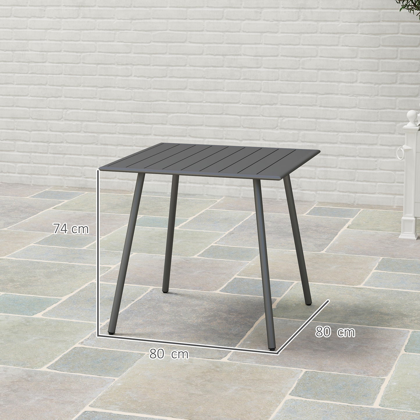 Ledisu 80cm Steel Grey Square Outdoor Dining Table With Slatted Top For 4