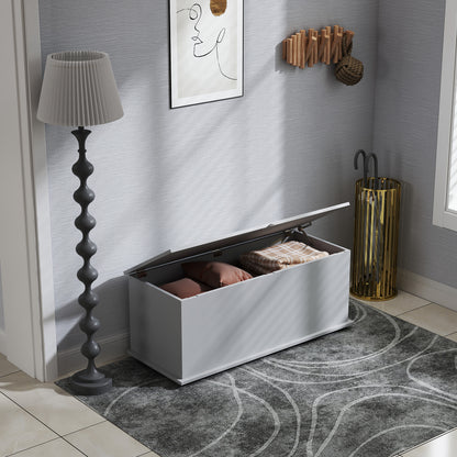 Fito Vima Grey Wood Storage Trunk With Flip Top Lid And Safety Hinges 113 Litre