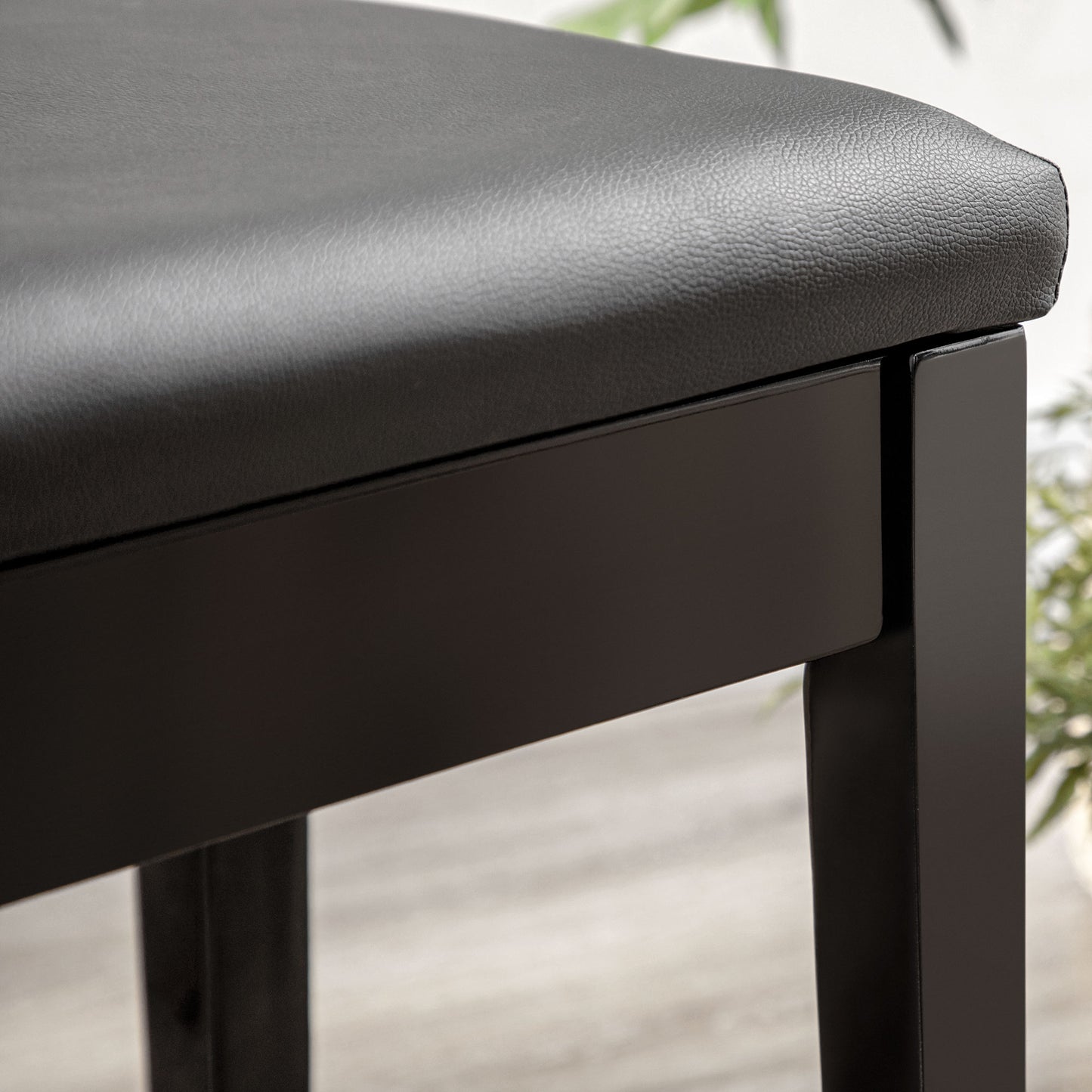 Ziyo Faux Leather Black Piano Bench With Padded Seat And Storage Compartment