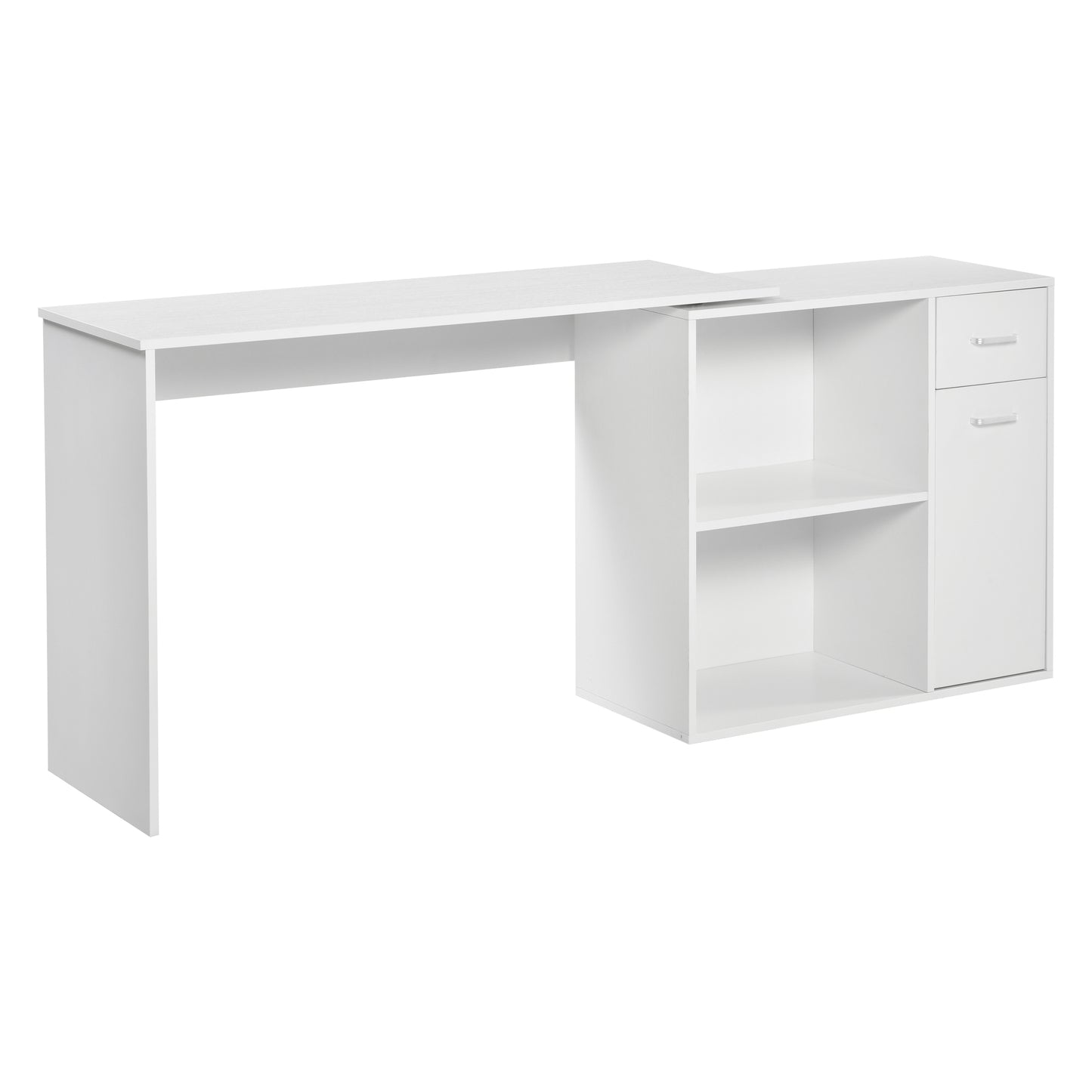 Conono 173cm Wooden White Wood Grain L Shaped Desk With Drawer Shelves And Storage Cabinet