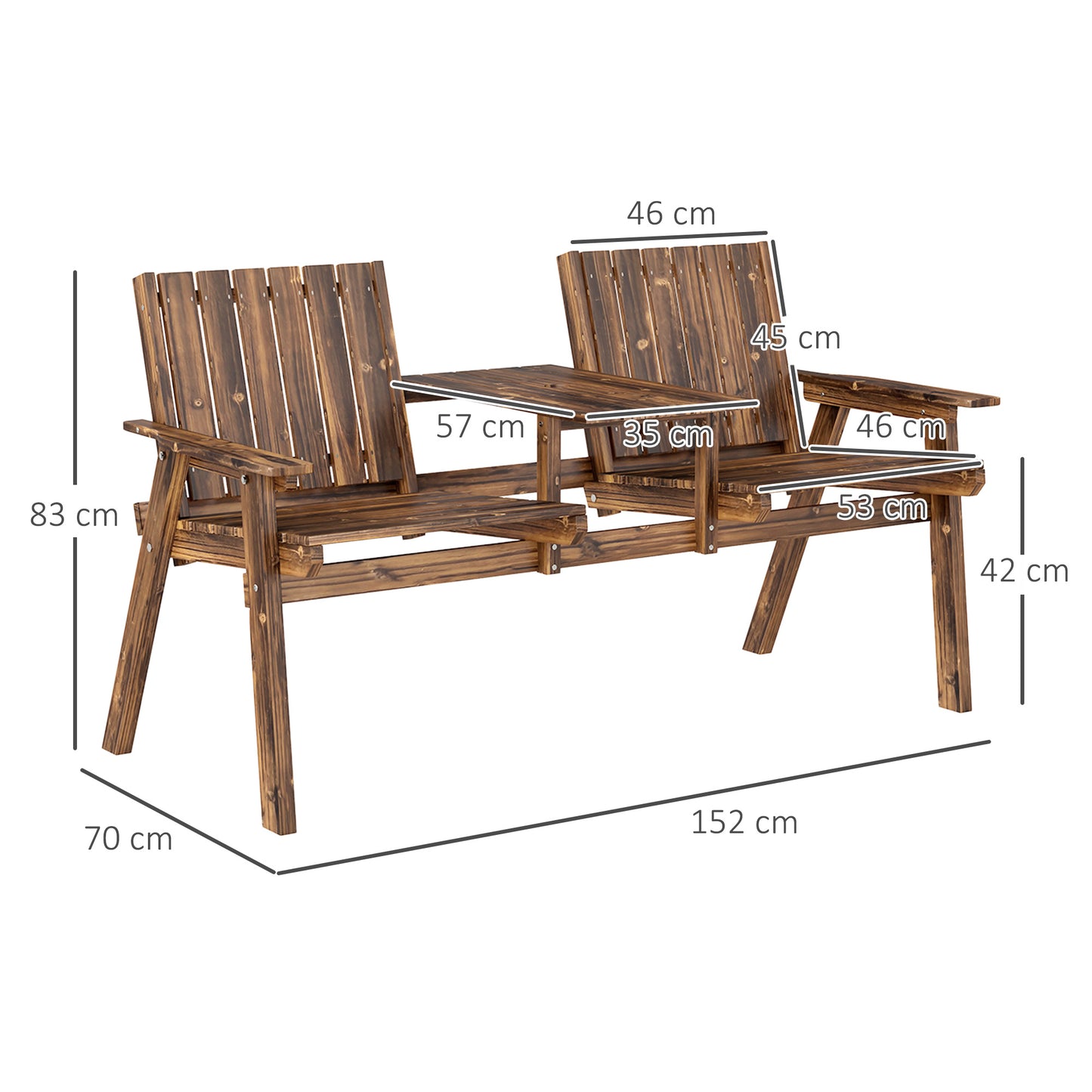 Suvale Dark Wood 2 Seater Garden Bench With Table And Parasol Hole