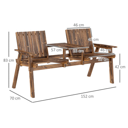 Suvale Dark Wood 2 Seater Garden Bench With Table And Parasol Hole