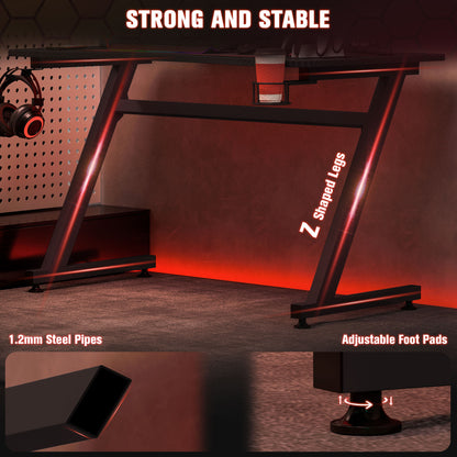 Hanaba 120cm Steel Frame Black Gaming Desk With Cup Holder Headphone Hook And Cable Management