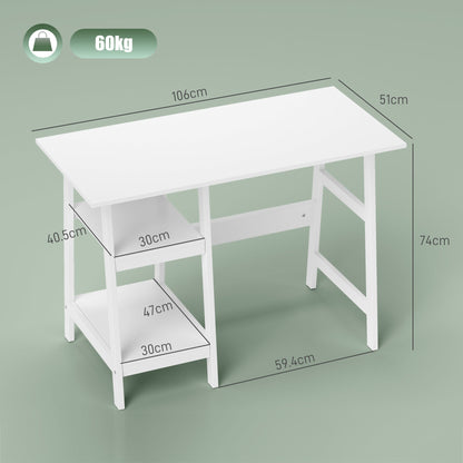Hakeka 106cm White Wooden Compact Desk With Bookshelf Storage