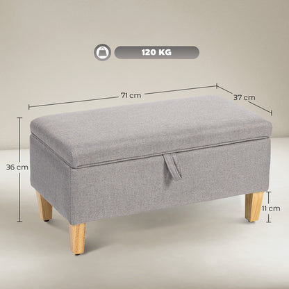 Solo Linen Light Grey Storage Footstool With Storage Natural Wooden Legs