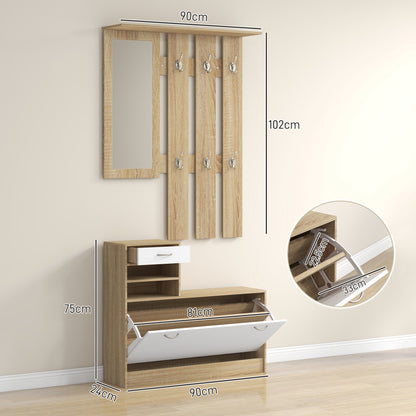Haelna Natural Wood And White 3 In One Hallway Storage Set