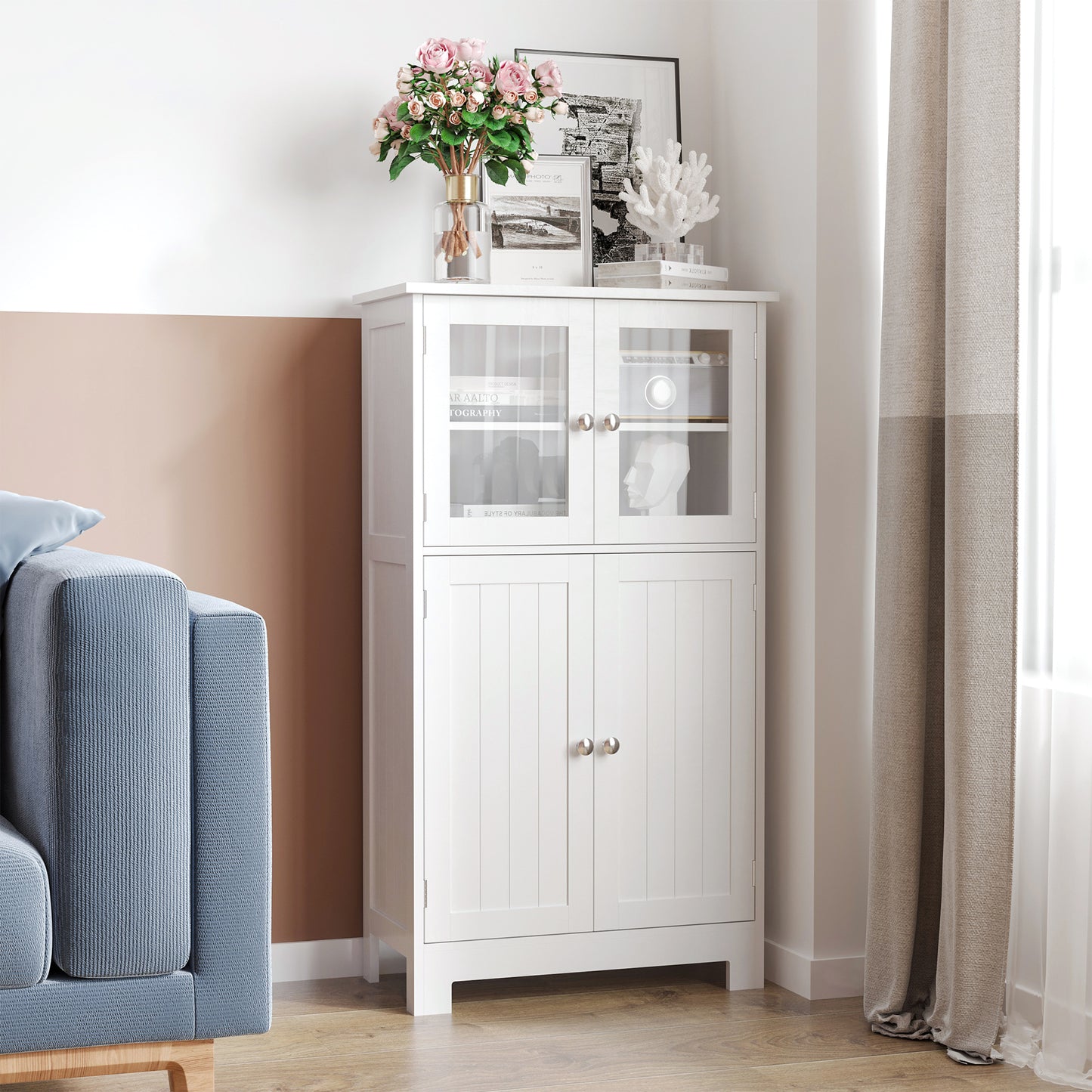 Mola Freestanding Storage Cabinet With Drawers Shelves And Glass Door For Bathroom Or Hallway