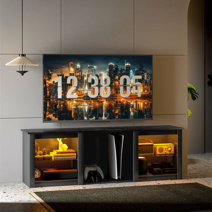 Filu Nara 160cm Wooden Black TV Stand With LED Lighting And Storage For 65 Inch Screens