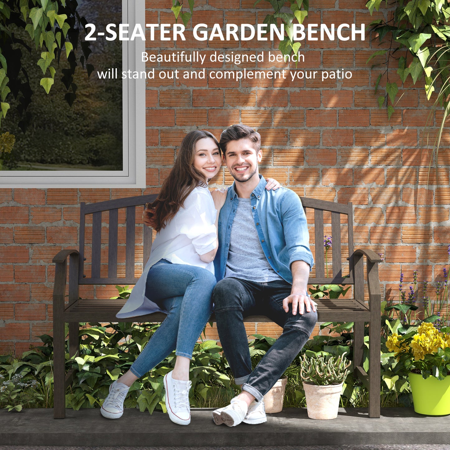 Lilu Metal Brown 2 Seater Outdoor Garden Bench With Slatted Frame