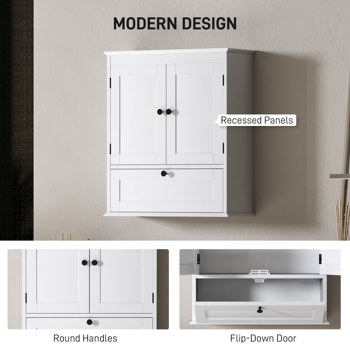 Nelavi Wall Mounted Bathroom Storage Cabinet With Adjustable Shelving And Recessed Doors White