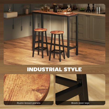 Rema Set Of 2 Rustic Brown Industrial Round Bar Stools With Footrest 65cm