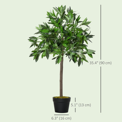 Rani Sumo Set Of 2 Artificial Bay Laurel Trees In Green Supplied In Pots For Indoor Office Use