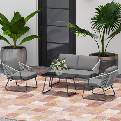 Yoma Grey Rattan String 4 Seater Outdoor Sofa Set