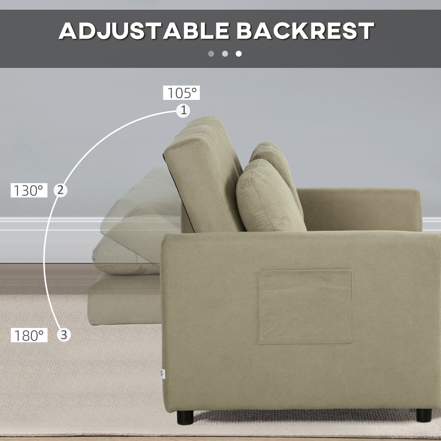 Venido Loni Beige Fabric 2 Seater Sofa Bed With Side Pockets And Cushions