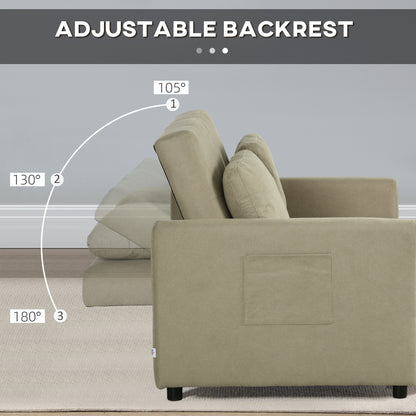 Venido Loni Beige Fabric 2 Seater Sofa Bed With Side Pockets And Cushions