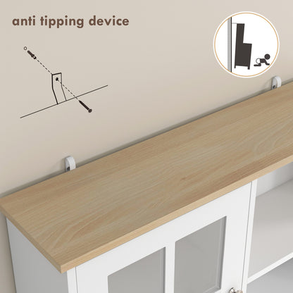 Somire Wooden White Kitchen Storage Cabinet With Glass Doors Countertop And Adjustable Shelves
