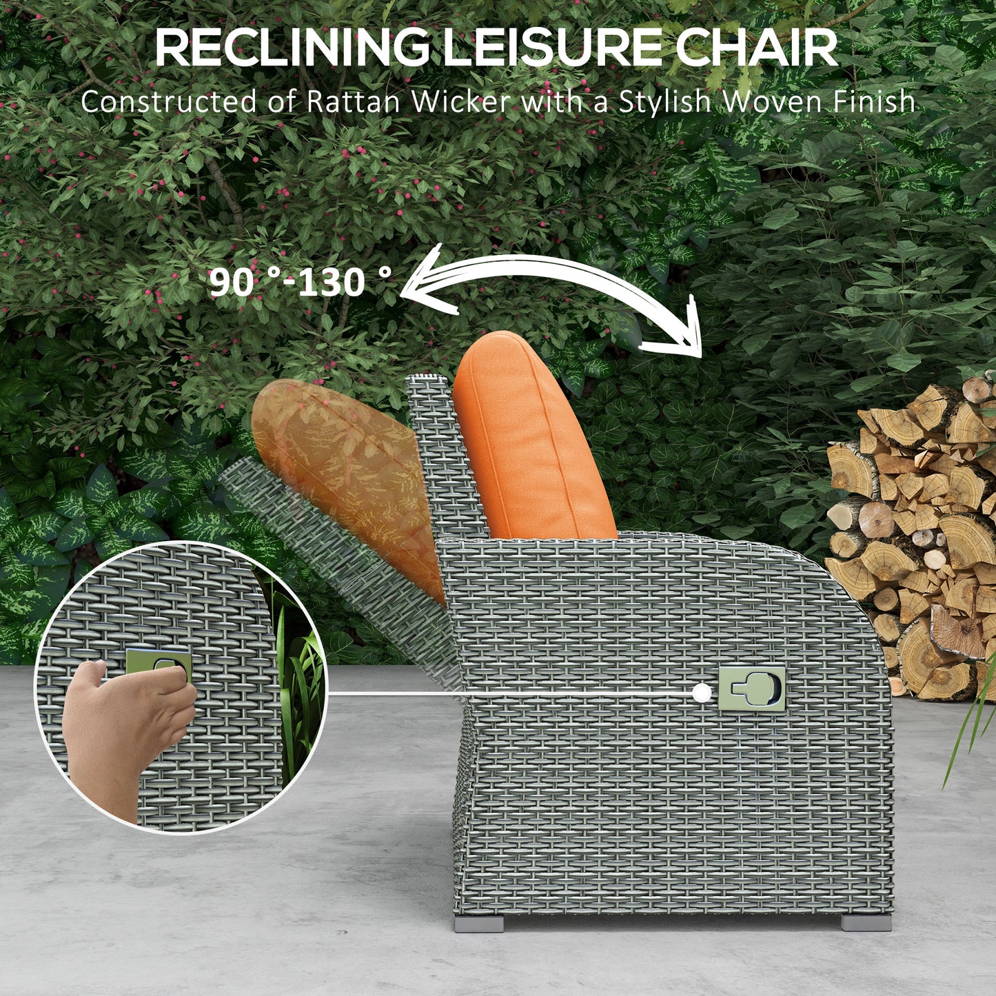 Lerami Rattan Orange 7 Seater Outdoor Garden Furniture Set Sofa Reclining Armchairs and Footstool