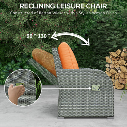 Lerami Rattan Orange 7 Seater Outdoor Garden Furniture Set Sofa Reclining Armchairs and Footstool