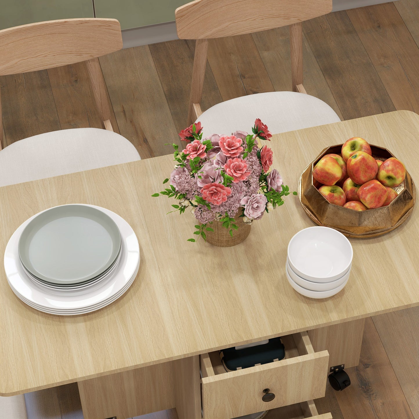 Tofaba Wooden Wood Effect Drop Leaf Dining Table With Integrated Storage