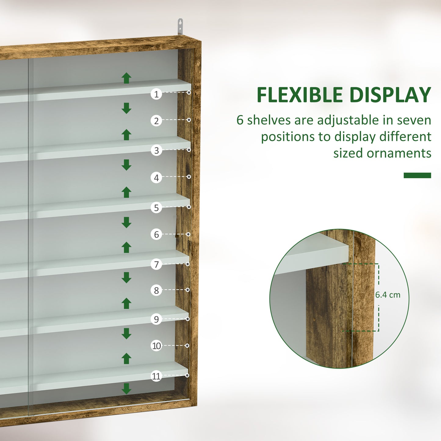Yovere Wood And Glass Brown 6 Tier Display Cabinet With Glass Doors