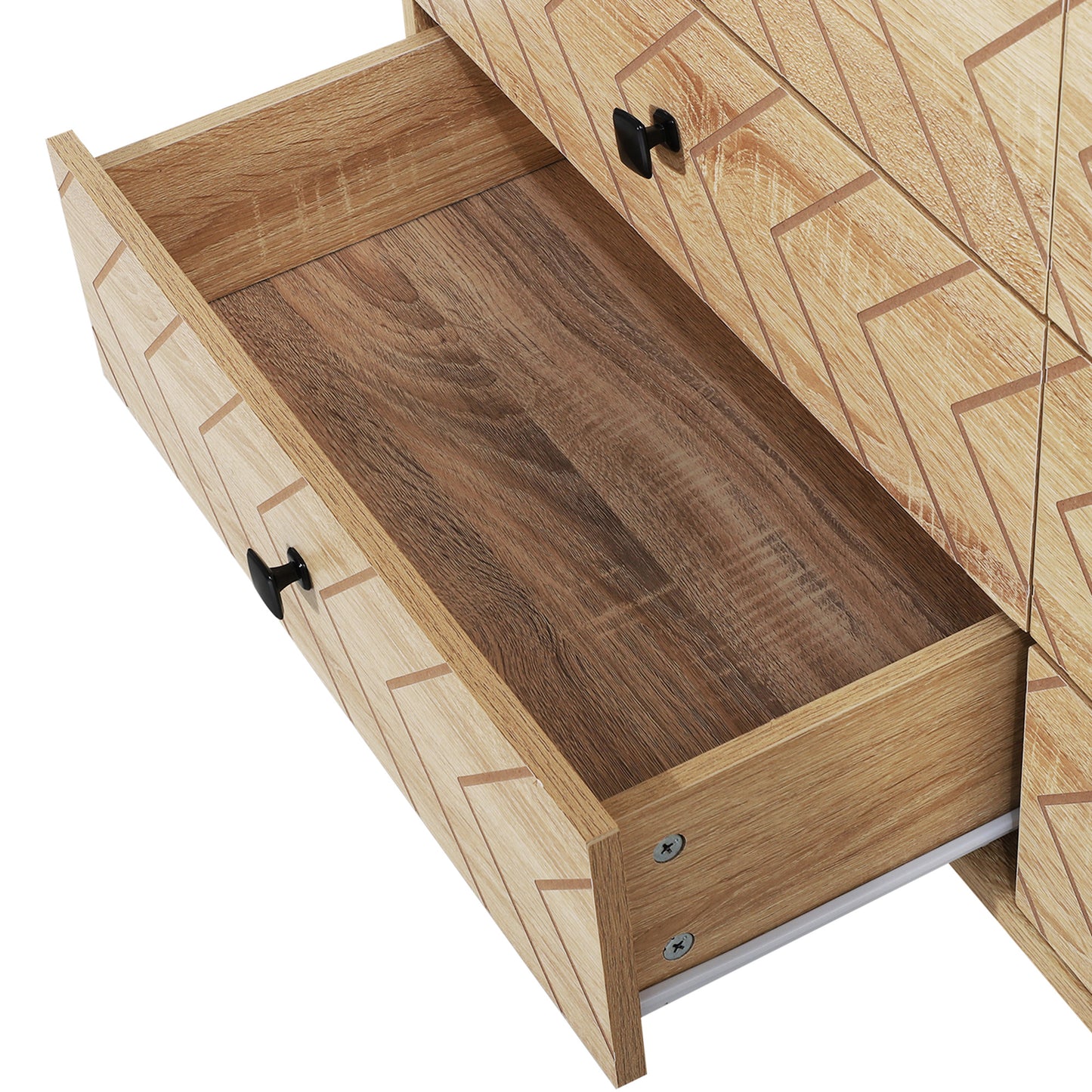 Niel Wooden Natural Chevron 6 Drawer Chest With Zigzag Black Metal Legs