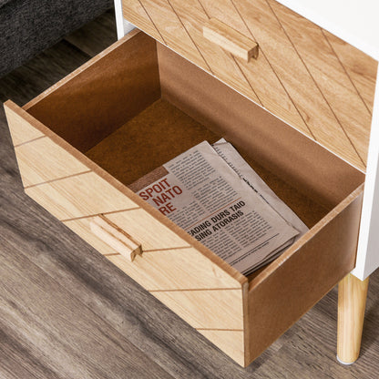 Sutare Wood Natural Finish 2 Drawer Bedside Table with Chevron Design