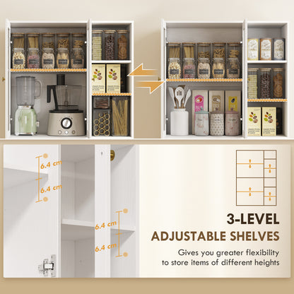 Samalo Wooden White Wood Effect Kitchen Storage Cabinet With Glass Doors